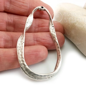 Hammered Large Hoop Pendant, Large Oval Loop Pendant, Silver Hoop Connector, Twisted Silver Loop Pendant, Silver Jewelry image 2