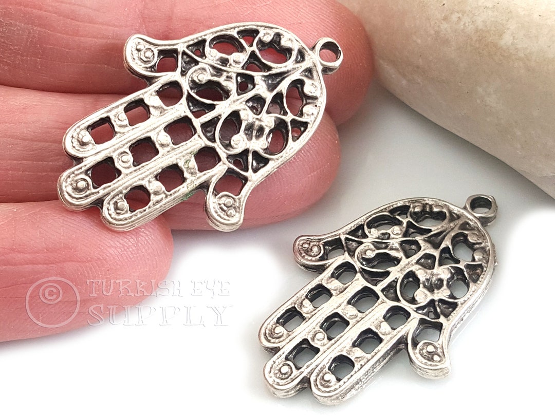 Grande Broche Ancienne Et Rare - Main De Fatma (Hamsa) En Argent à Bas Titre - Bijou Ethnique Occasion