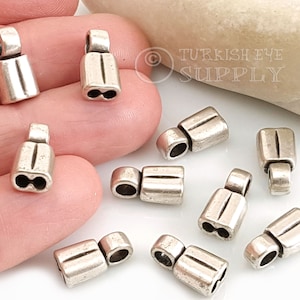 Silver Twin Cord Ends, Silver Plated End Caps, 5Pc