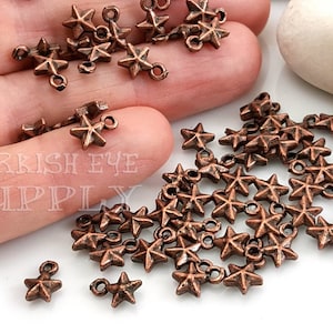 Dijes de estrella de cobre, minidijes de estrella, diminutos, para pulseras, colgantes, joyería turca, joyería de cobre (25 unidades)