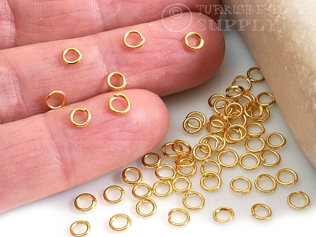 Gold Jump Rings, 4mm Jump Rings, 22k Gold Plated Jump Rings, Split Jump