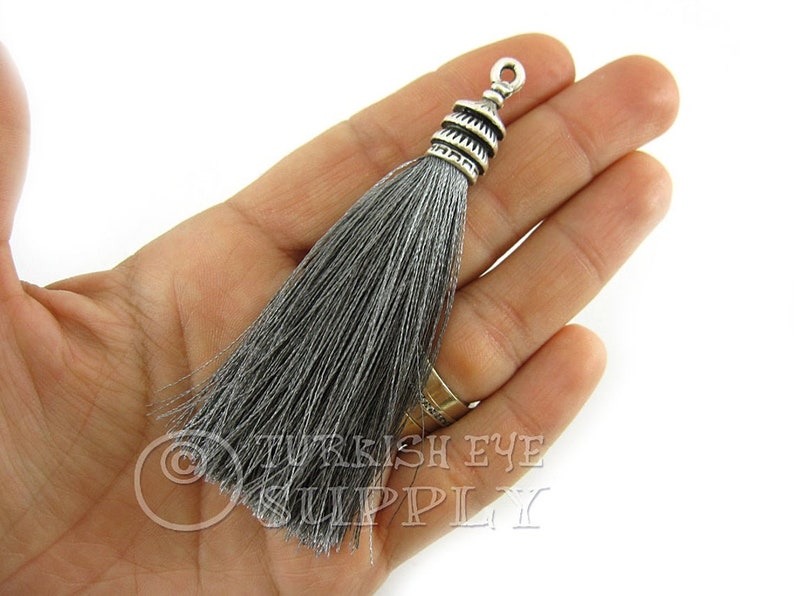 1pc Handmade Silk Thread Tassel Tassel Jewelry Silver Plated Cap Tassel Earring Findings Gray Tassel Pendant Tassel Charms