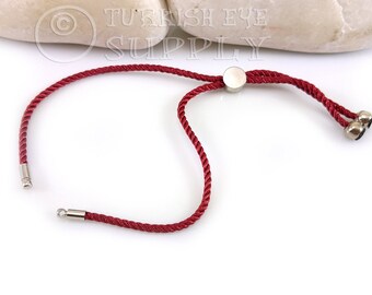 Cord Bracelet Blank, Burgundy Adjustable Bracelet Blank, Sliding Silver Clasp, Friendship Bracelet Blank, Cord Bracelet Connector, 2mm