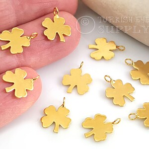 Gold Clover Charms, Mini Dainty Clover Charms, Clover Necklace Charms, 5Pc