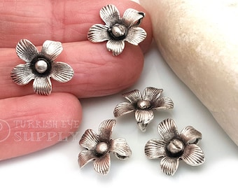 Silver Flower Charms, Silver Flower Drop Charms, Mini Flower Charms, Silver Jewelry Findings, 10 pc