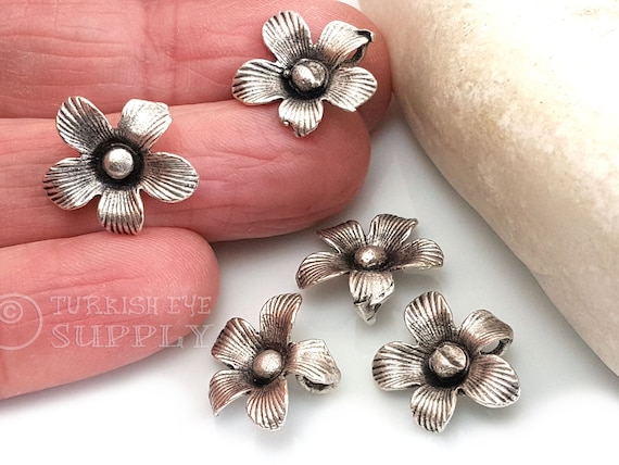 Silver Flower Charms, Silver Flower Drop Charms, Mini Flower