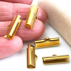 Choker End Clasp, Ribbon Crimp Ends With Loop, Brass Ribbon End Claps, Choker Necklace Findings, Raw Brass Crimp Connectors, 20 Pc