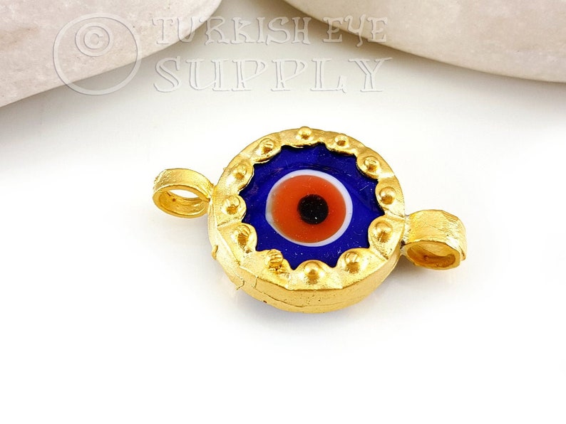 Evil Eye Bracelet Evil Eye Pendant 22K Gold Plated Bracelet Connector Round Evil Eye Connector Blue Evil Eye Charm Turkish Jewelry