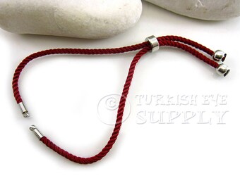 Cord Bracelet Blank, Burgundy Adjustable Bracelet Blank, Sliding Silver Clasp, Friendship Bracelet Blank, Cord Bracelet Connector, 3mm