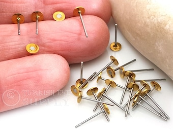 Postes de acero inoxidable para pendientes, postes planos para pendientes, pendientes de botón, almohadilla plana de latón crudo de 4 mm, componentes para pendientes, pendientes de botón