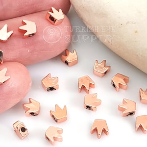 Rose Gold Plated Crown Spacer Beads, Rose Gold Crown Charms, Rose Gold Crown Findings, 10pc