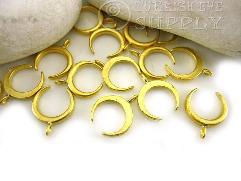 Ethnic Jewelry Gold Crescent Charms Double Horn Pendant Double Horn Charms Mini Crescent Pendant 22k Gold Plated Gold Moon Charms 5pc
