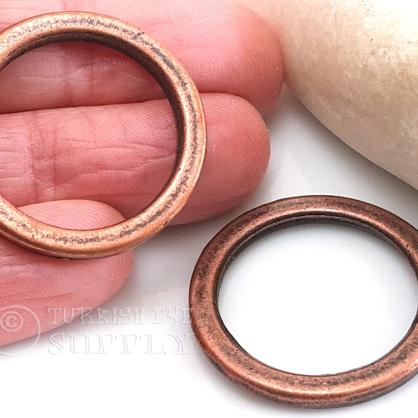 Copper Ring Charms, Plain Round Loop, Large Loop Connector, Closed Ring, Hoop Pendant, Copper Plated Jewelry Components, Ring Connector, 4pc