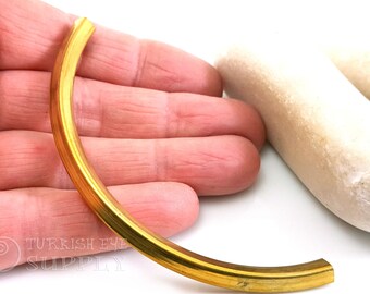 Surowe mosiężne koraliki dystansowe w kształcie zakrzywionych rurek, mosiężna rurka choker, mosiężna kwadratowa rurka makaronowa, 5 x 95 mm, surowe mosiężne elementy biżuterii