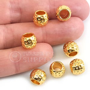 24k Shiny Gold Plated Large Ball Spacer Beads, Tribal Bali Beads, Tibetan Spacer Findings, Large Hole Beads, 4pc