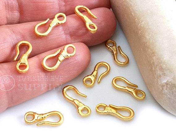 Gold Hook Clasps, Fish Hook Clasps, Bracelet Findings, Toggle