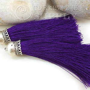 Purple Tassel Pendant, Handmade Silk Thread Tassel, Silver Tassel Necklace, Tassel Charms, Tassel Earring Findings, Tassel Jewelry, 1pc