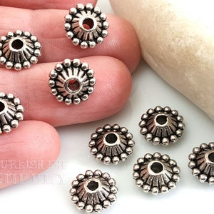 Silver Saucer Beads, Mini Spacer Beads, Tibetan Silver Beads, Round Mala Spacer Beads, Bali Style Silver Beads, Bracelet Findings, 10pc