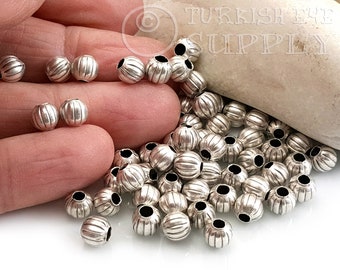 Silver Ball Spacer Beads, Mini Round Beads, Rustic Ball Bead, Silver Spacer Bead Findings, Turkish Jewelry, 6mm Ball Beads, 20pc