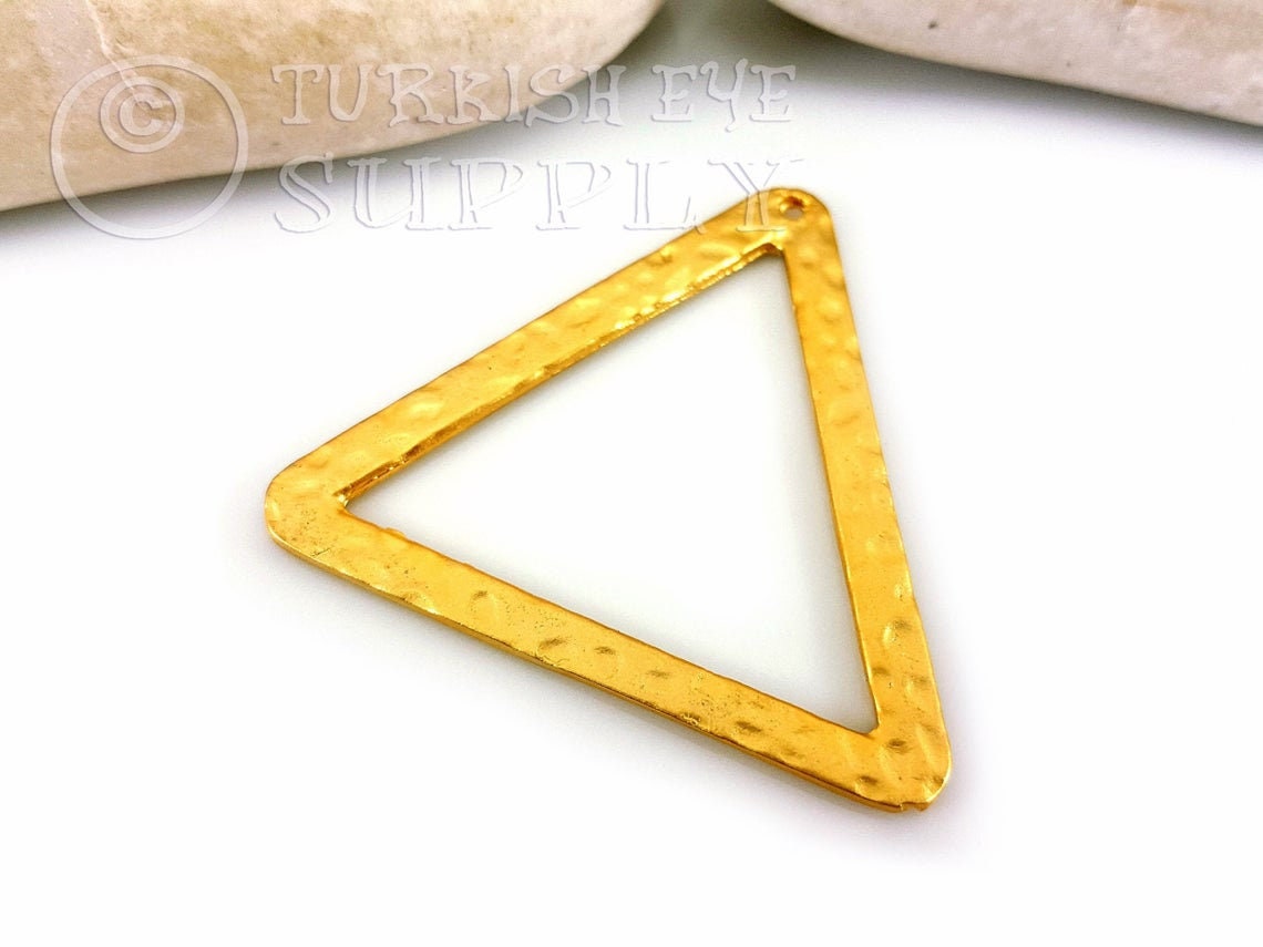 Triangle Gold Key Hammered Gold Triangle Pendant, 22k Gold Plated, Triangle Connector ...