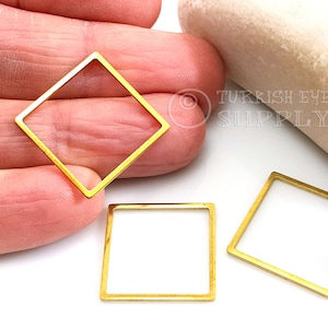 Brass Square Connectors, Raw Brass Square Blanks, Square Bead Frames, 20x20mm, Raw Brass Findings, Earring Connector Blanks