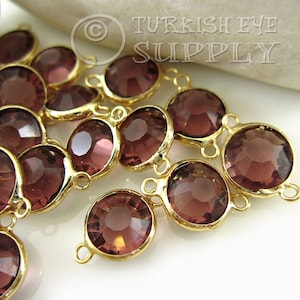 Birthstone Charms Light Amethyst, Gold Plated Birthstone Connector Charms, Crystal Birthstone, Birthstone Bracelet Charm, 5 pc