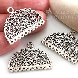 Silver Plated Multi Loop Connectors, Chandelier Earring Charms, Filigree Silver Earring Findings, 2Pc