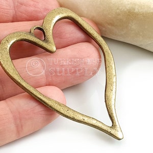 Large Bronze Heart Pendant, Bronze Heart Necklace Findings, Organic Shape Heart Pendant,1Pc