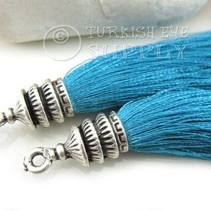 Blue Tassel Pendant, Handmade Silk Thread Tassel, Silver Plated Cap, Tassel Charms, Tassel  Earring Findings, Tassel Jewelry, 1pc