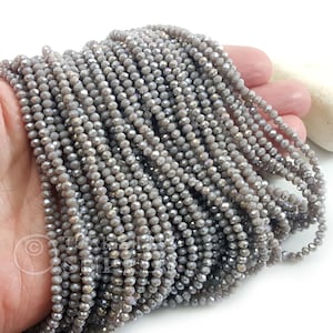 3mm Gray AB Crystal Beads, Faceted Crystal Rondelle Spacer Bead Strands