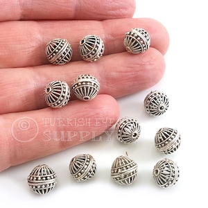 Large Silver Ball Spacer Beads, Filigree Spacer Beads, Tribal Bali Beads, Silver Jewelry Findings, 2pc