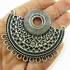 Focal Collar Necklace Connector, Silver Plated, Tribal Collar Pendant, Multiple Loop Necklace Component, Turkish Jewelry Supplies, 1pc