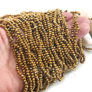 3mm Golden AB Crystal Beads, Faceted Crystal Rondelle Spacer Bead Strands