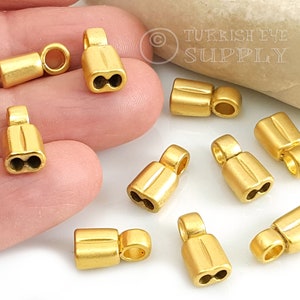 Gold Twin Cord Ends, 22k Gold Plated End Caps, 5Pc