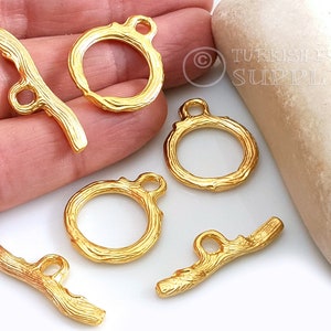 Gold Toggle Clasp, Toggle Clasp Closure, Large Gold Clasp, T Bar Clasp, Necklace Clasp Findings, Gold Jewelry, Bracelet Clasp, 2Sets
