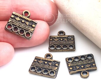 Multi Strand Rectangle Connector, Bronze Necklace Connector, Multiple Loop Tribal Earring Charms, Bronze Findings, Chandelier Earrings, 4 Pc