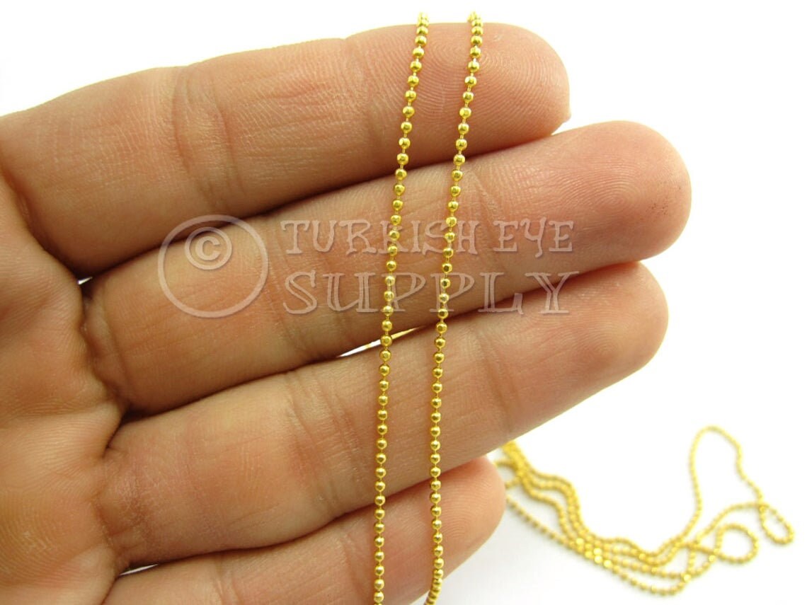 Faceted Delicate Gold Ball Chain, 1.5mm Chain, 1 Meter - 3.3