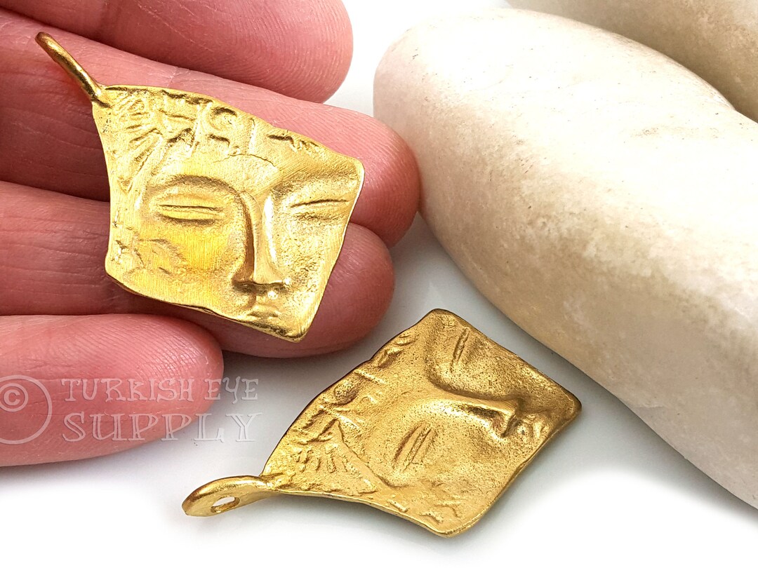 Raw Brass Face Charm Greek Mask Pendant Tribal Mask Pendant Etsy