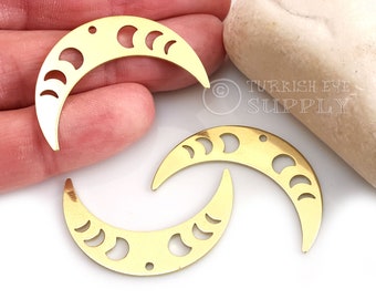 Breloques phases de lune en laiton, Breloques croissant de lune en laiton, Breloque de lune en laiton, Accessoires de bijouterie en laiton, pièces brutes, breloques de boucle d'oreille en laiton brut, 10 pièces