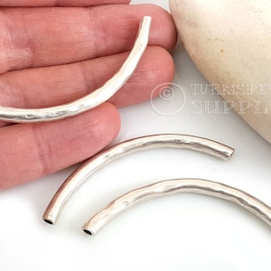 Silver Tube Bead, Curved Tube Bead, Hammered Tube Spacer Bead, Bracelet Beads, Collar Necklace Tube Beads, 1pc