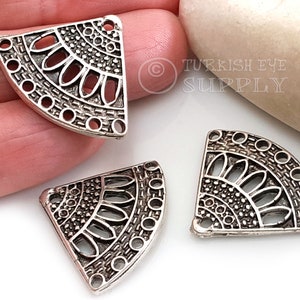 Tribal Silver Connector Charms, Multi Loop Triangle Connectors, Chandelier Earring Charms Findings, 2pc