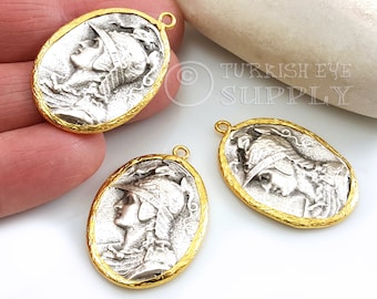 Dije de moneda griega de plata, colgante de moneda griega antigua, medallón de Artemisa, pulsera de moneda de oro (1 pieza)