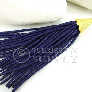Blue Beaded Tassel, Afghan Beaded Tassel, 22k Gold Plated Cap, Tibetan Beaded Tassel, Heishi Beaded Tassel, Earring Tassel Pendant