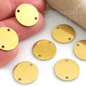 Brass Disc Charms, 16mm, Raw Brass Stamping Tags, Brass Disc Connectors, Raw Brass Earring Findings, 20Pc
