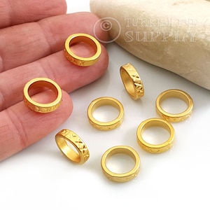Large Hole Gold Hoop Beads, Round Spacer Beads, 22k Gold Plated Bracelet Beads, 8pc