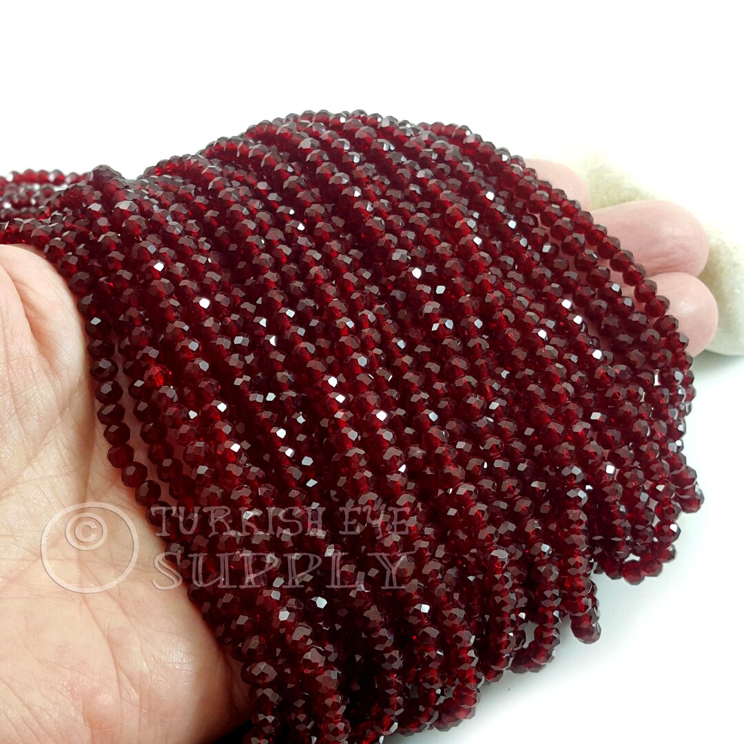 4mm Transparent Dark Red Crystal Beads, Faceted Crystal Rondelle Spacer ...