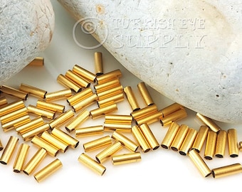 Mini cuentas de tubo doradas, cuentas espaciadoras bañadas en oro de 22 k, cuentas espaciadoras de tubo doradas, cuentas de tubo lisas, componentes de joyería, hallazgos de espaciador de oro, 20 piezas