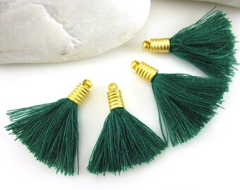 Mini Cotton Green Thread Tassel, 22k Gold Plated Cap, Cotton Tassel, Tassel Earring, Tassel Bracelet, Tassel Findings, Tassel Necklace, 4pc