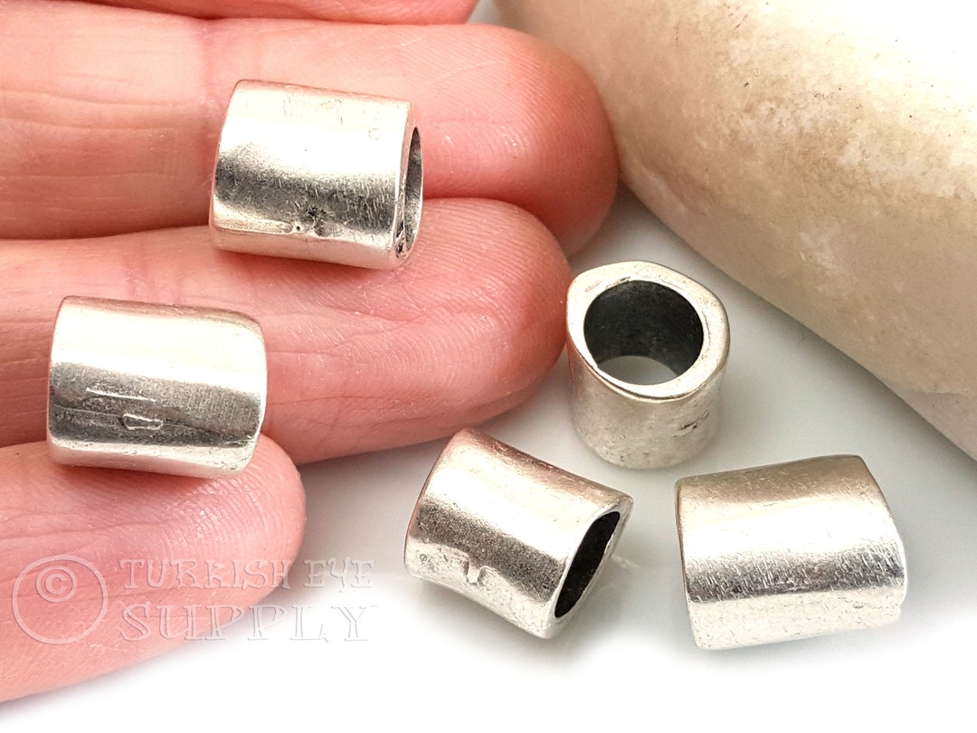 Silver Tube Beads, Large Silver Beads, Large Hole Tube Spacer Beads