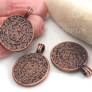 Greek Phaistos Disc, Copper Medallion Pendant, Medallion Necklace, Ancient Greek Coin, Large Copper Coin Pendant, Rustic Coin Pendant, 1pc